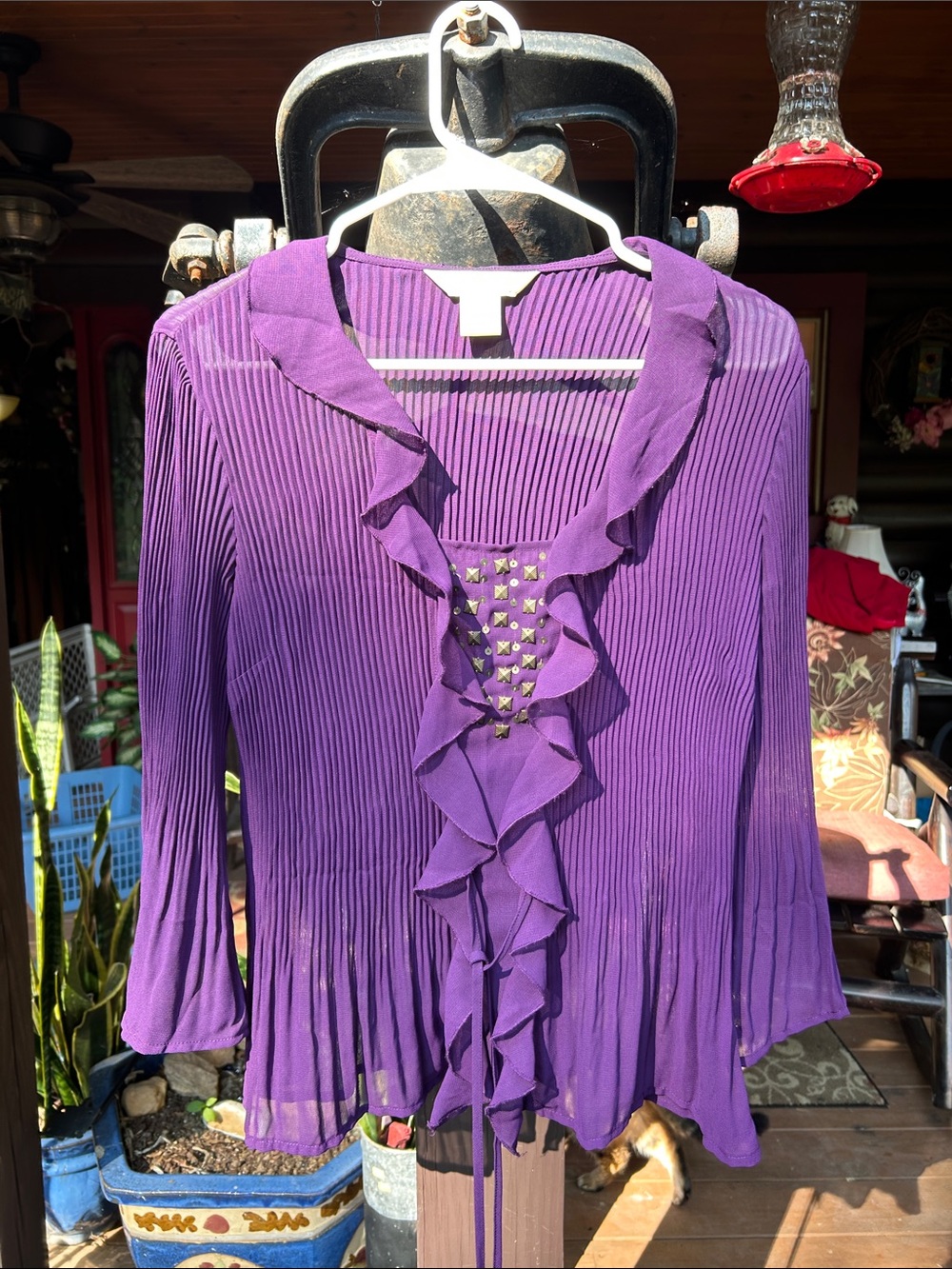 Women's Purple Ruffle Front Blouse with Stud Detail